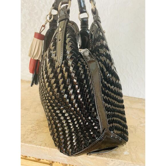 Cole Haan black Genevieve woven leather triangle shape shoulder bag - Picture 4 of 9